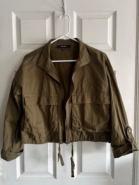 MINE Olive Utility Cropped Jacket with Drawstring Hem